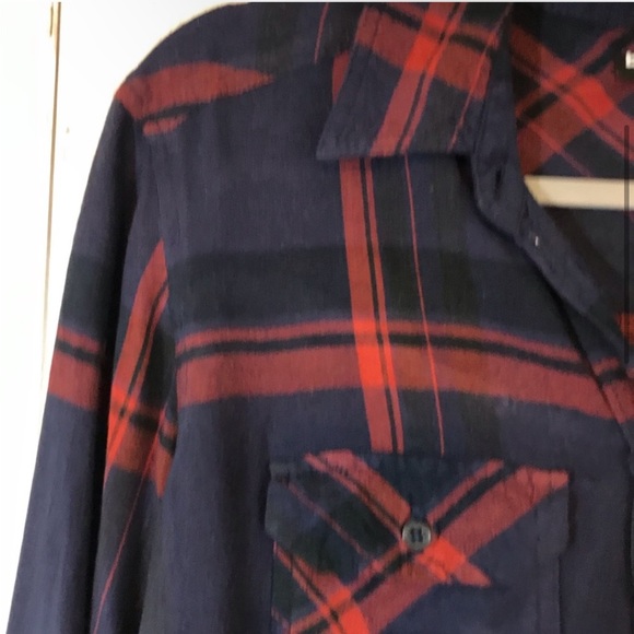 BDG Urban Outfitters Navy & Red Plaid Long Sleeve Button Up Shirt Size Large - Picture 4 of 10